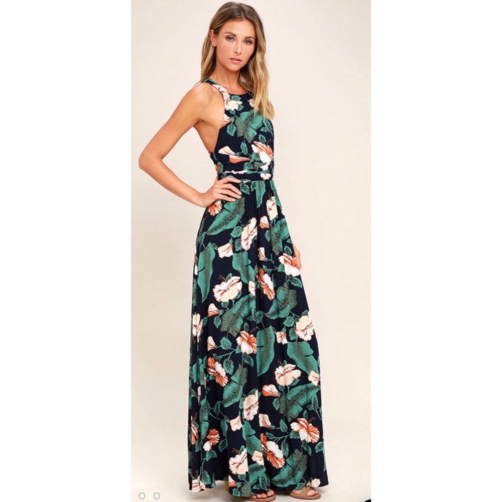 LULU’S Temptation Island Floral Maxi Dress Sz. S